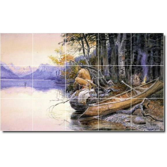 Ceramic Tile Mural-Charles Russell Landscapes Painting 173. 21.25" w x 12.75" h using (15) 4.25 x 4.25 ceramic tiles