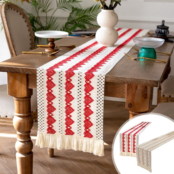 hulanddfd Valentines Day Table Runner with Tassels, Farmhouses Braided Stripe Table Runner Dining Kitchen Tabletop Centerpiece Decor for Wedding Party Bridal Showers Birthday(Red, 12"×72")