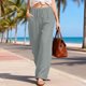 thumbnail image 4 of Pantalones Anchos Sueltos para las Mujeres Pantalones Rectos Sueltos Elásticos de Raya Casual con Bolsillo, 4 of 9