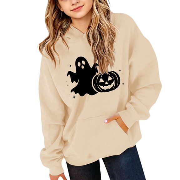 XXWXYD Girls Crewneck Sweatshirt Halloween Long Sleeve Graphic, Oversized Print Fleece Cotton, Cute Pullover Cotton Fleece - Cute Halloween Outfit for Toddler Girls Kids Youth