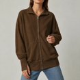 thumbnail image 4 of DISKEBUISS Women's Ribbed Full Zip Up Jacket Stand Collar Long Sleeve Sweatshirt Coat with Thumb Holes & Pockets for Fall Winter, 4 of 7