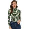 thumbnail image 1 of INSPIRE CHIC Chemisier à Col Roulé pour Femme à Manches Longues Ajusté à Carreaux Vert Gris m, 1 of 5
