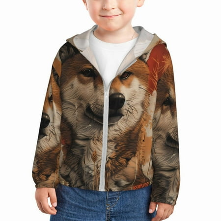 

Qekee Vintage Shiba Inu Art Print UPF 50+ Kids Sun-Protective Hooded Long Sleeve Rash Guard for Fishing Water Beach Sports -18 Months