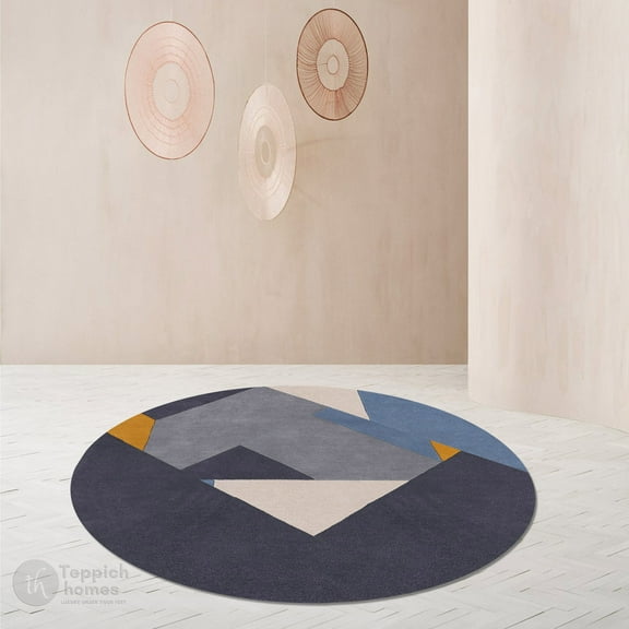 Tufted Area Rug 10X10, Geometric design, Wool Rugs, Bed, Living room, Round Carpet