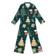thumbnail image 5 of Funny Printed Christmas Satin Pajamas Set Ladies Long Sleeve Button Down Shirt and Soft Pajama Pants Long Sleeve s Blackish Green Pajama Sets, 5 of 5