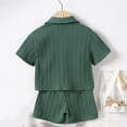 thumbnail image 4 of Bovxnpu Boys Girls 2 Piece Outfits, Boy Short Set Cute Shirt Shorts, Children's Solid Color Collar Short Sleeve Button Top Elastic Waist Shorts Two Piece Set 5 Years, 4 of 5