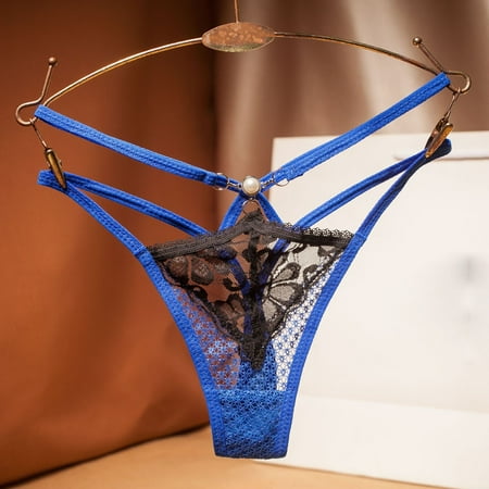 

Pxiakgy lingerie for women Women Cross Hollow Lace Mesh Sheer Underwear Lingerie Thongs Panties Briefs Blue + One size