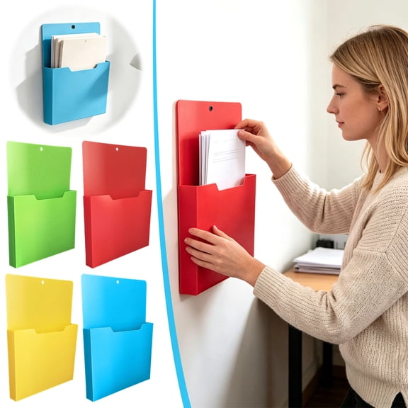 yuHome Magnetic Wall File Organizer A4 File Holder with Hanging Hole for Fridge Metal Cabinet Locker | Expanding Pocket Storage for Documents Mountable Wall Pocket