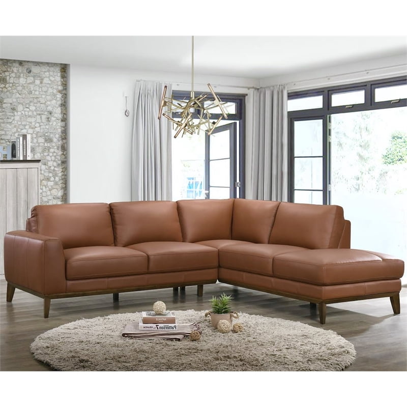 Mid Century Modern Milton Orange Leather Sectional Sofa Right Facing Com Mid Century Modern Milton Orange, Mid Century Modern Milton Leather Sectional Sofa