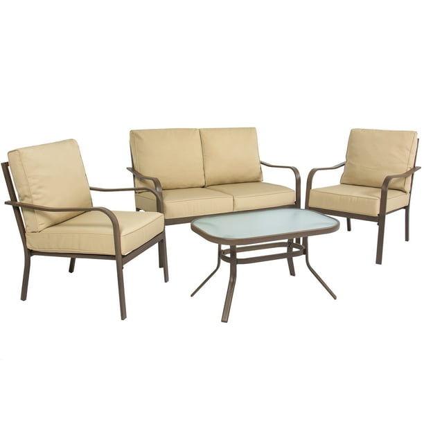 Best Choice S 4 Piece Cushioned Patio Furniture Conversation Set W Loveseat 2 Chairs Coffee Table Beige Com Best Choice S 4 Piece Cushioned, Summerwinds Patio Furniture Replacement Cushions