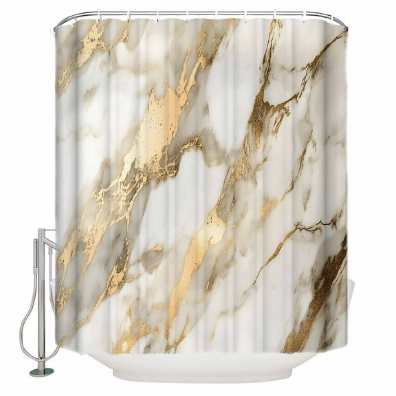 72x78 Inch Shower Curtain Marble Gold Bathroom Decor Waterproof Fabric Bathtub Bath Curtains Decorative Abstract Luxury Wave Gold Marbling Modern Extra Long Shower Curtain Set with Hooks