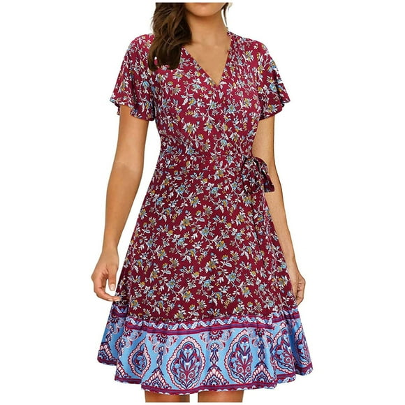 Leutsin Women Floral Print Long Sleeve V-Neck Casual SunPlus Size Maxi Dresses Plus Size Maxi Dresses