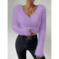 thumbnail image 3 of Female'S Fuzzy Long Sleeve V Neck Crop Sweater Casual Plain Slim Fit Warm Knitwear Sweater Pullovers  XL, 3 of 6