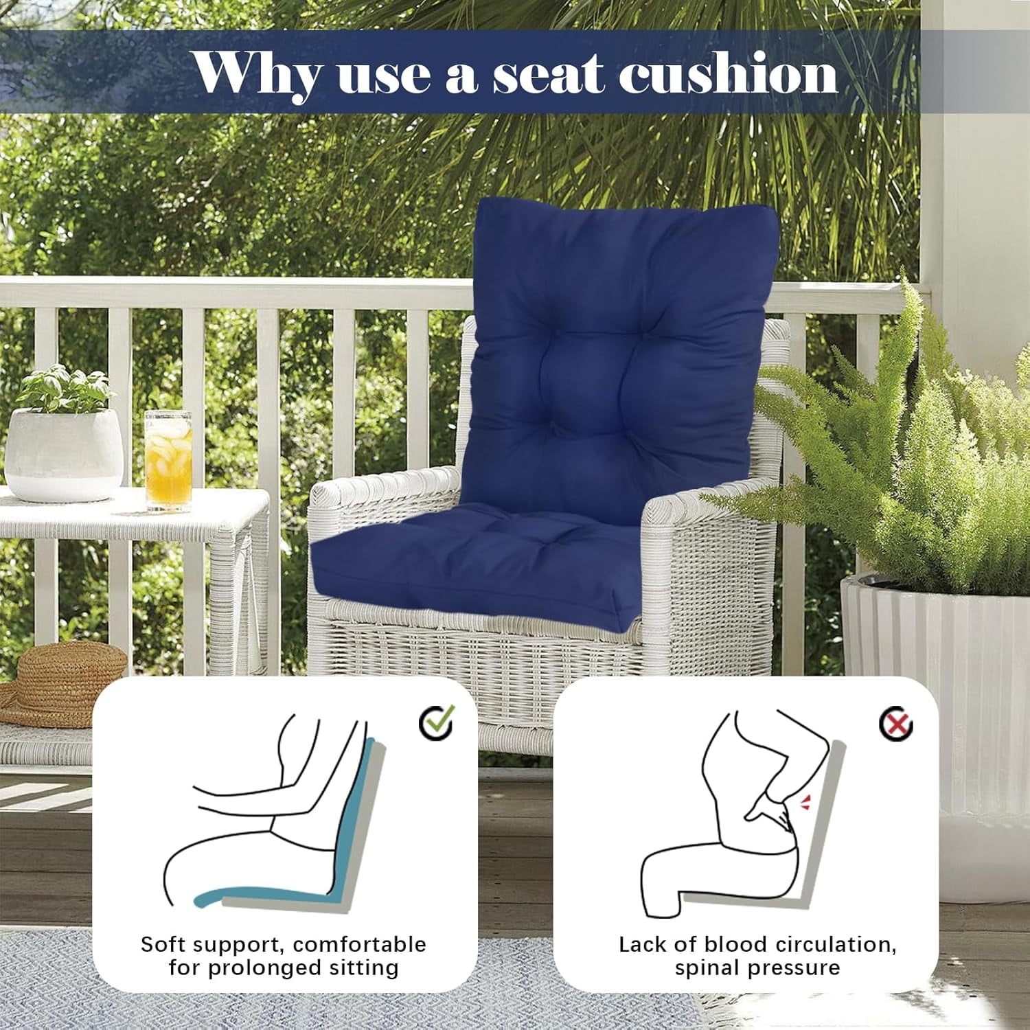 Blueek Outdoor Lawn Chair Cushions, Set of 2 Piece, 20x20 Inch, Low BackTufted Extra Thick Patio Wicker Seat Cushion with Ties for Outdoor Furniture,Light Brown