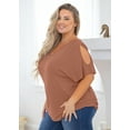 thumbnail image 6 of SHOWMALL Plus Size Tunic for Women Cold Shoulder Top Light coffee 5X Blouse Short Sleeve Clothing V Neck Shirts Summer Clothes, 6 of 7
