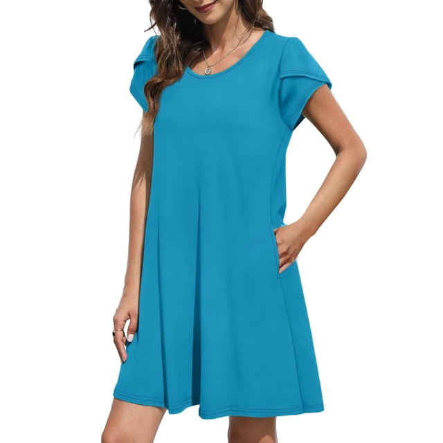 SMihono Robe Bohème d'Été pour Femmes Grande Taille Mode pour Femmes Décontractée à Manches Courtes Croisées Col Rond avec Poche Robe de Couleur Unie