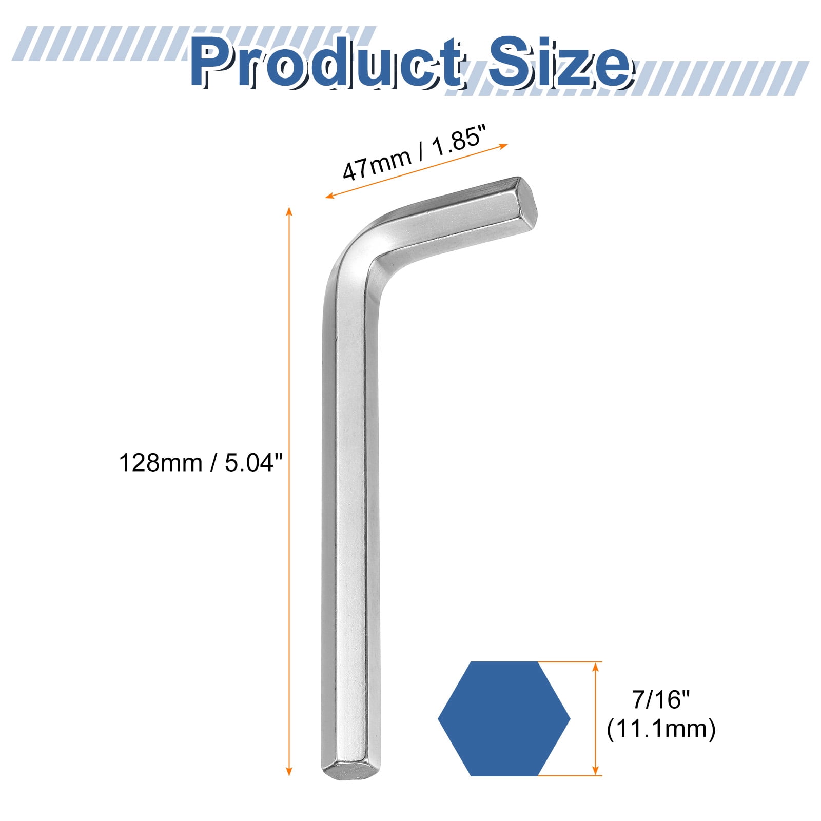 Uxcell 5pcs Hex Key Wrench 7/16" 45# Carbon Steel L-Shape Hexagon SAE Wrenches Repairing Tool for Home DIY Bike Motorcycle Repair, Silver Tone