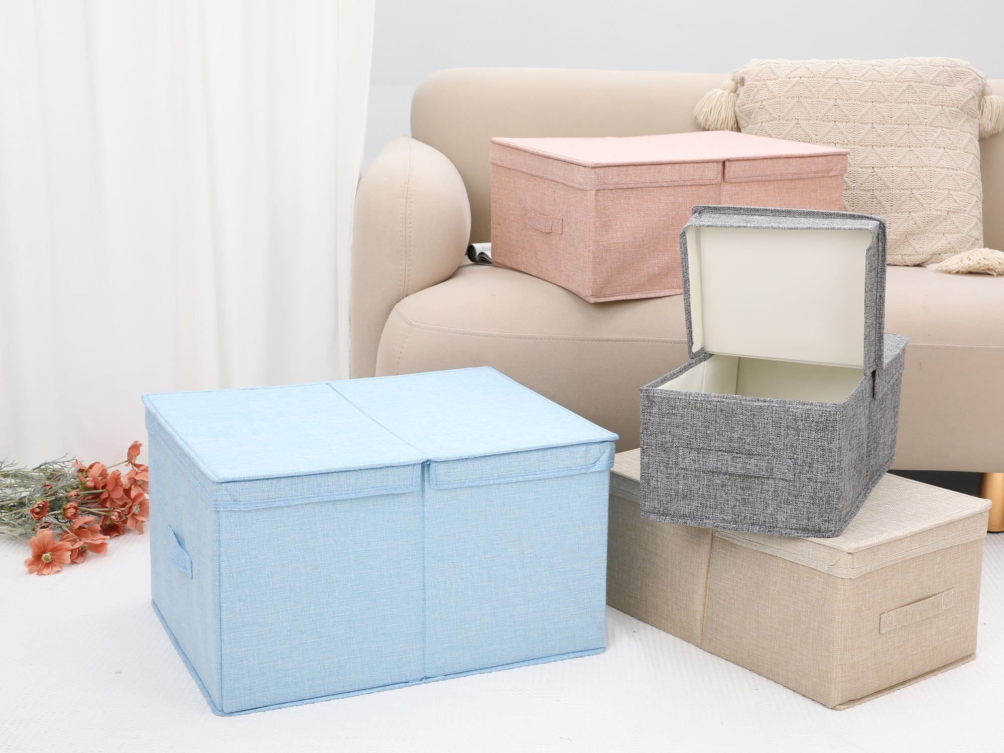 Unique Bargains Fabric Storage Bin Cube with Lid and Handle Grey 20*16*11.5in