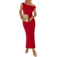 thumbnail image 1 of Vestido largo BTFBM de verano con un solo hombro y abertura fruncida de malla para mujer, 1 of 7
