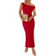 thumbnail image 1 of Vestido largo BTFBM de verano con un solo hombro y abertura fruncida de malla para mujer, 1 of 7