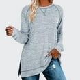 thumbnail image 2 of Virmaxy Womens Versatile Tunic Blouse Fashion Cotton Mid-Length Tops Round Neck Pullover Shirt Long Sleeve Side Split T-shirt Light Blue XS, 2 of 3