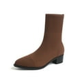 thumbnail image 4 of Roncen Women's Knit Stretchy Ankle Boots - Fashion Casual Solid Color Pointed Toe Chunky High Heel Pull-On Shoes for Comfortable Daily Wear, 4 of 5