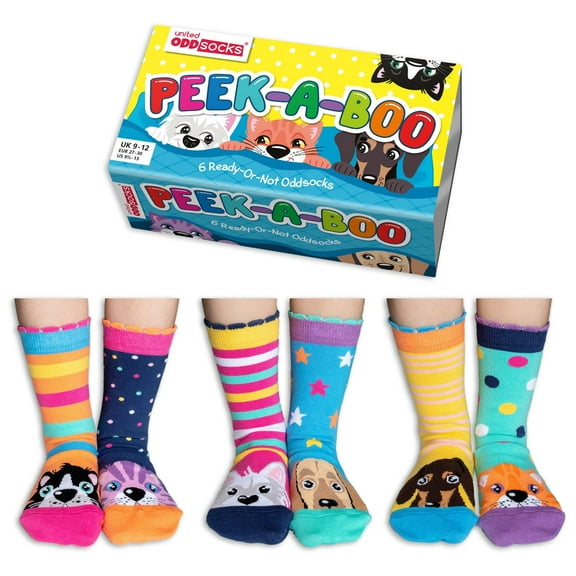 United Oddsocks Peek-A-Boo 6 Oddly Coordinated Funky Kids Socks UK Size 9-12