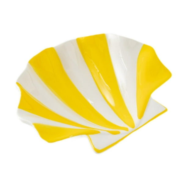 Plato de cerámica con forma de concha para dulces, fruta, multifuncional, grande, para cocina Amarillo