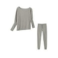 thumbnail image 3 of Opperiaya Women's 2 Pieces Ribbed Tracksuit Outfits Solid Color Off Shoulder Long Sleeve Tops Drawstring Long Pants Set, 3 of 6