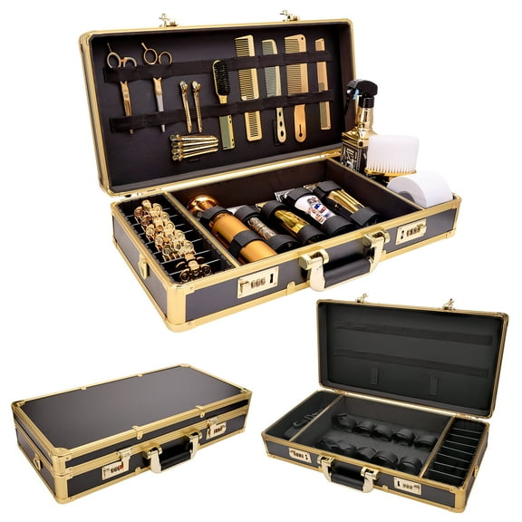 Professional hair accessories box, hair clippers and accessories, hair clipper handle and secure digital lock, hair tool storage box, hair stylist travel case (gold only box)