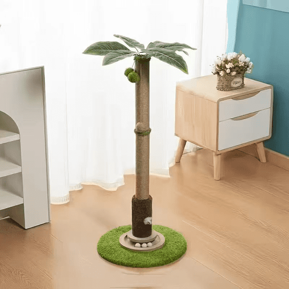 Cat Scratching Post - Sisal Scratcher Tree with Palm Leaves, Interactive Cat Toys for Indoor Cats and Kittens 35 inch
