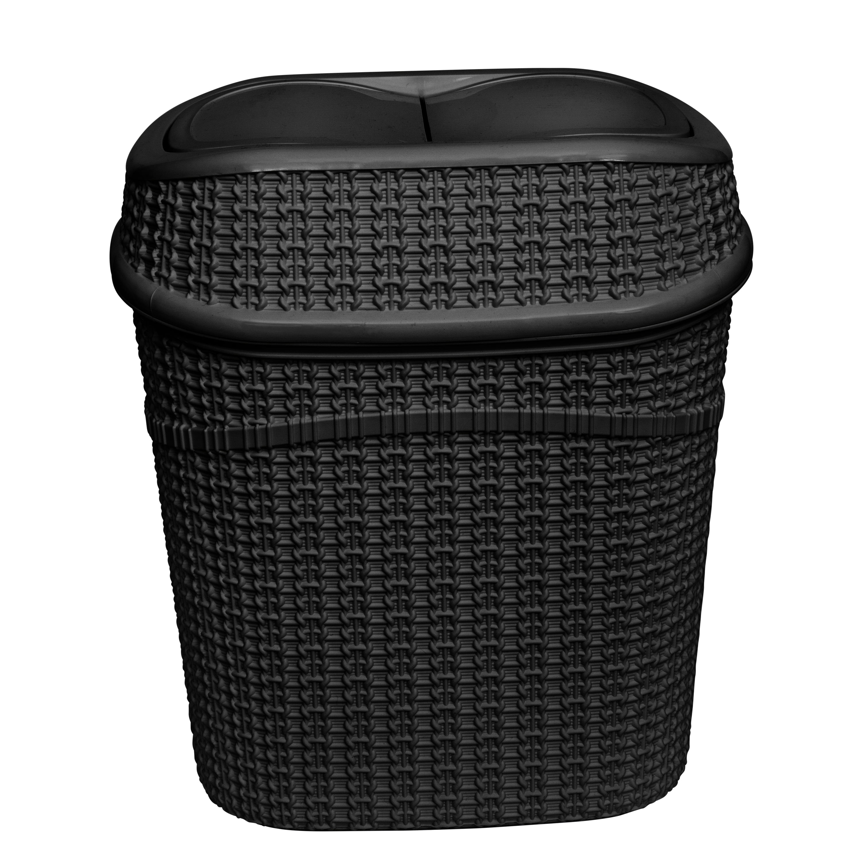 Bath Bliss 2 Pack 9.5 Liter Plastic Sailor Knot Swing Top Waste Bin in Matte Black