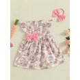 thumbnail image 4 of Toddler Baby Girl Easter Outfit Fly Sleeve Bunny Print Dress Rabbit Print Bowknot Fly Sleeve A-Line Dress Headband Summer Clothes, 4 of 9