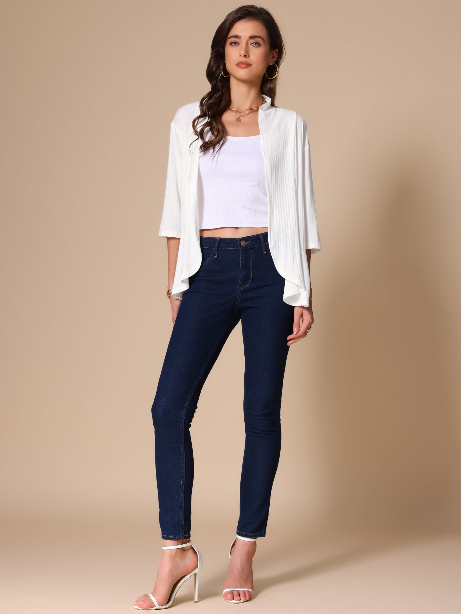 DARING DIVA Women's Lightweight 3/4 Sleeve Irregular Hem Cardigan S White