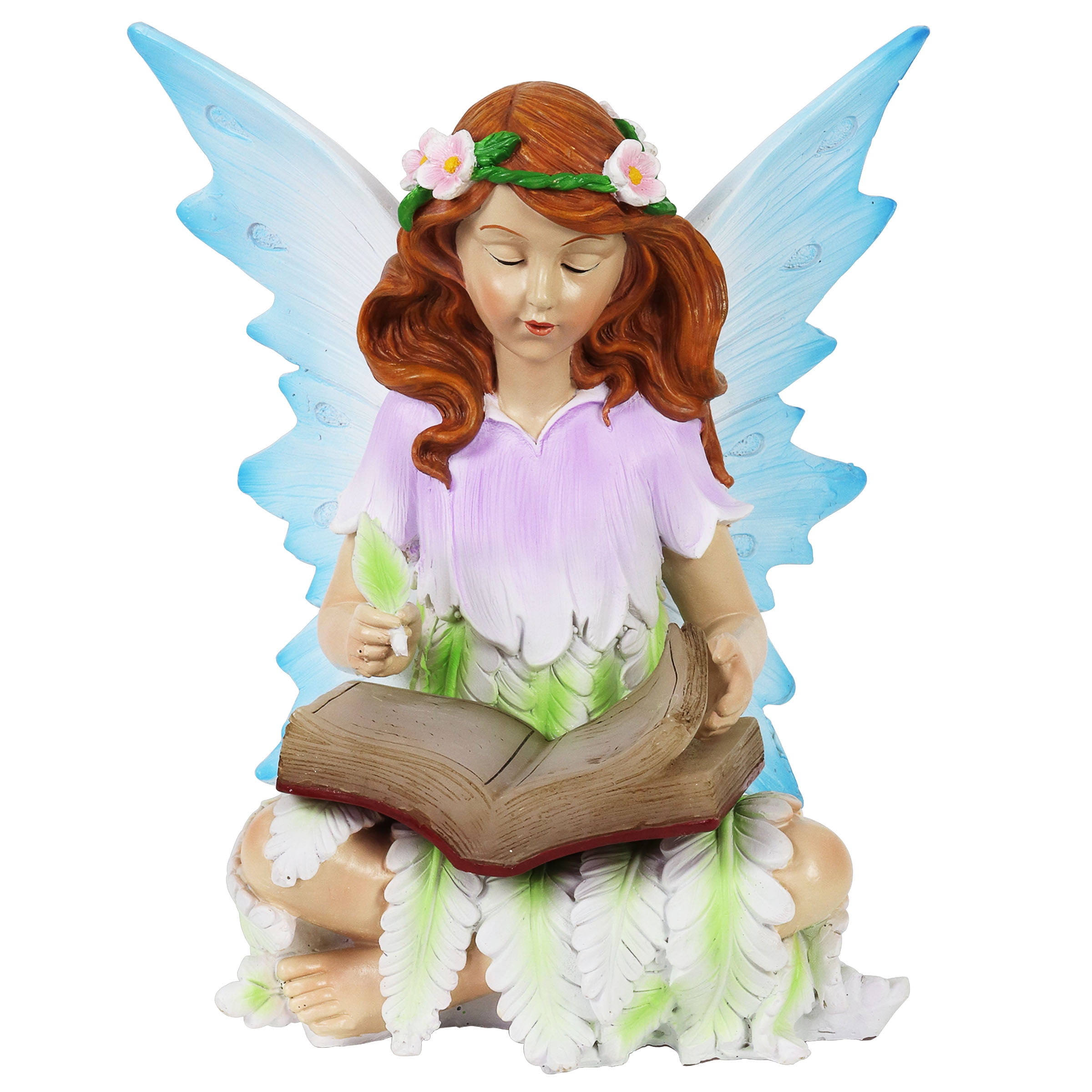 Exhart Solar Reading Fairy Statue, 8 inch, Resin, Blue (Yard Garden Lawn Art, Indoor Outdoor