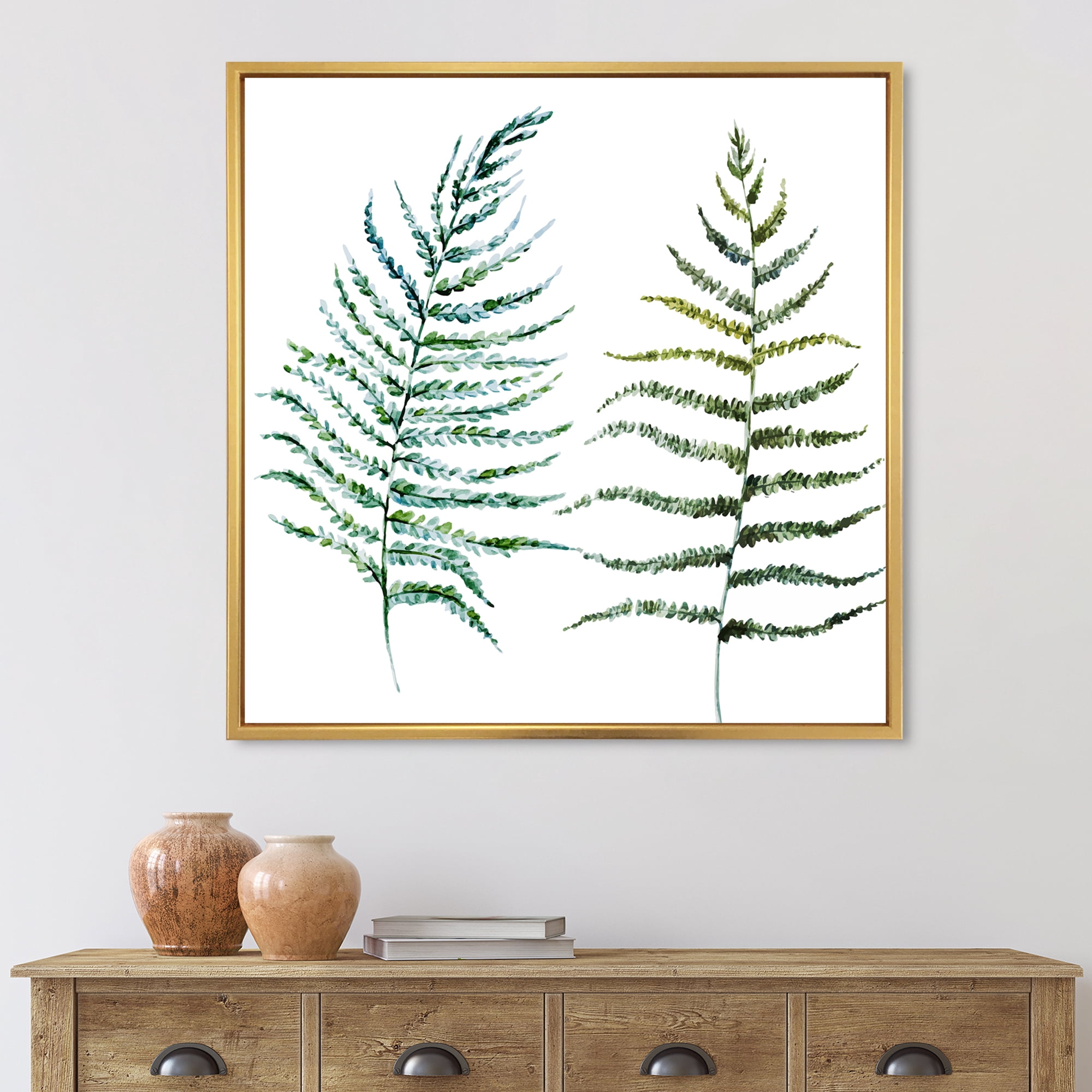 Designart 'Two Fern Leaves On White' Farmhouse Framed Canvas Wall Art Print