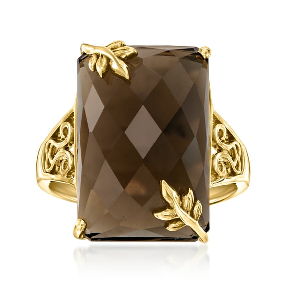Ross-Simons 12.00 Carat Smoky Quartz Leaf Ring in 18kt Gold Over Sterling, Women's, Adult
