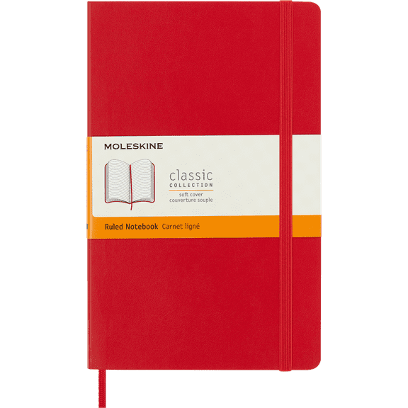 Moleskine Classic Notebook, Soft Cover, Ruled, Large 5" x 8.25", Scarlet Red, 192 Pages