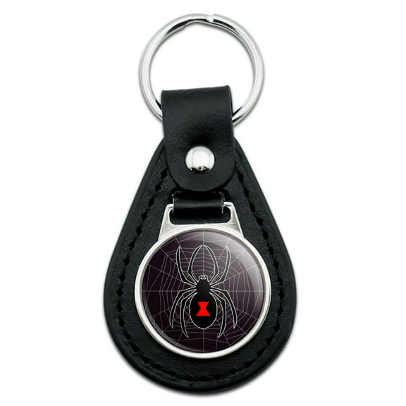 Black Widow Spider on Web Black Leather Keychain