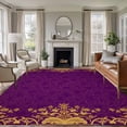 thumbnail image 2 of Vintage Purple Large Area Rugs 5x8 ft Yellow Flower Lace Baroque Ethnic Style Washable Rug Non Slip Indoor Carpet Absorbent Floor Mat for Living Room Bedroom Dining Room, 2 of 9