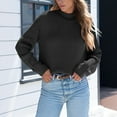 thumbnail image 5 of Qetyuw Crochet Knitted Sweater for Women Chunky Mock Neck Long Sleeve Pullover Sweaters Solid Color Casual Loose Fit Jumper, 5 of 6