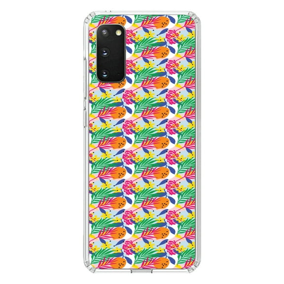 DistinctInk Clear Shockproof Hybrid Case for Galaxy S20 ULTRA / 5G (6.9" Screen) - TPU Bumper, Acrylic Back, Tempered Glass Screen Protector - Summer Vibes Floral Pattern Pink Green Orange