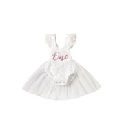 Baby Girl One 1st Birthday Outfit Princess Lace Ruffle Romper Tulle Tutu Dress Bodysuit Party Dress