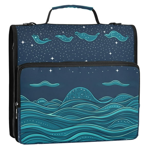 Starry Ocean Waves Stripes Lines Zipper Binder Bag 3 Ring Binder Bag,Large Capacity Durable Binder Organizer Bag