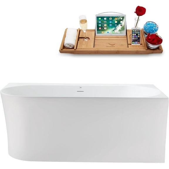 55" Streamline N2380BBR Soaking Freestanding Tub and Tray With Internal Drain in Brushed Brass