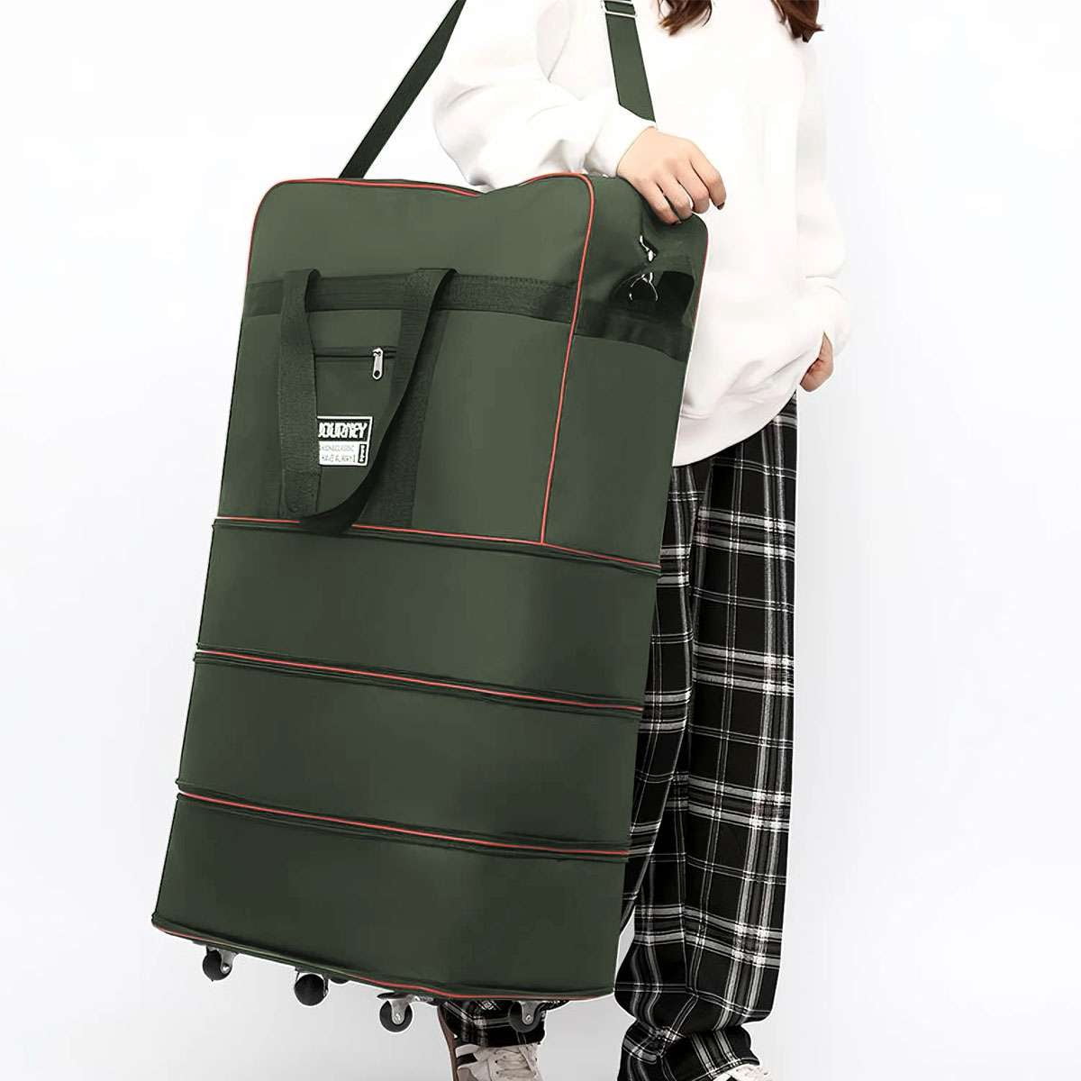 Deago Large Capacity Travel Rolling Duffel Bag Expandable Foldable Luggage Bag with Wheels Lightweight Waterproof Suitcase (Green)