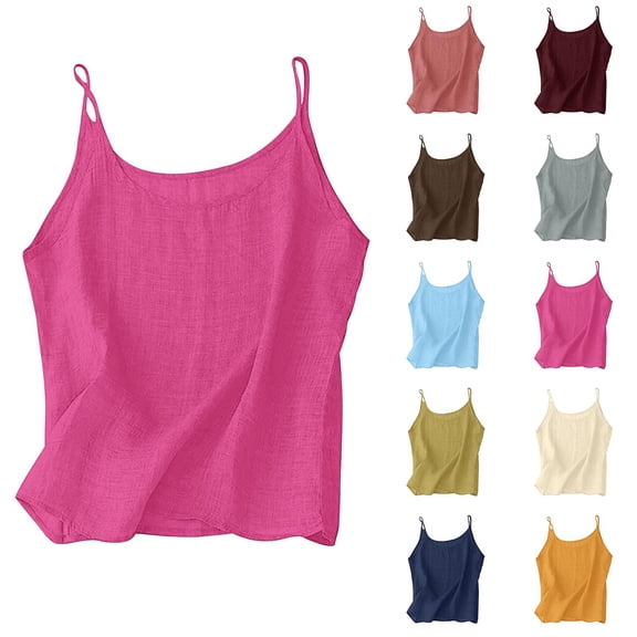 Helii Coffee Tank Tops for Women Women's Cotton Linen Spaghetti Strap Loose Fit Casual Summer Tank Top Womens Tank Tops