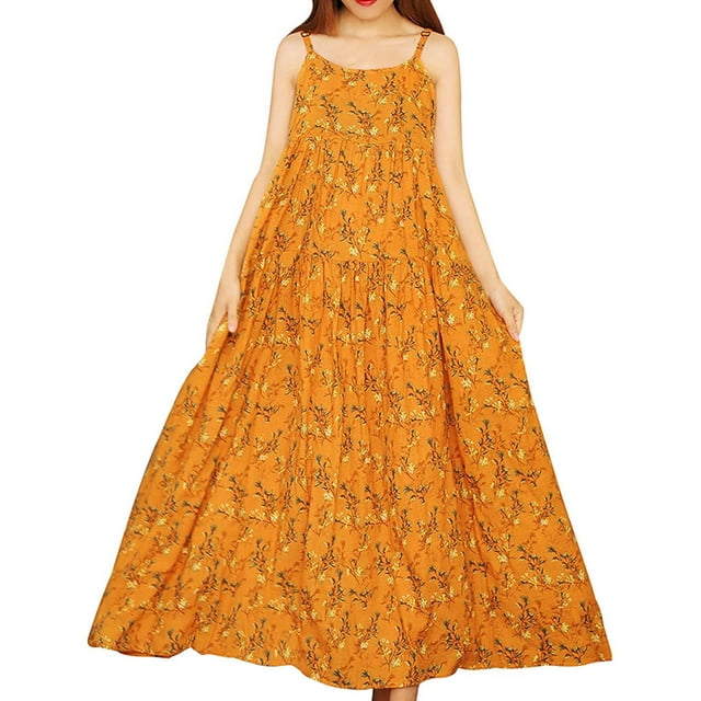 Leutsin Robe d'Été Décontractée pour Femme Grande Taille Sans Manches Ample à Imprimé Floral Longue Maxi de Plage Évasée