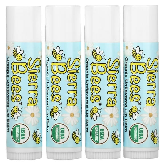Sierra Bees Organic Lip Balms Unflavored 4 Pack 0.15 oz (4.25 g) Each Pack of 3