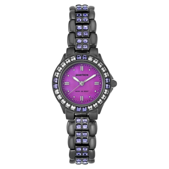 Armitron Women's Genuine Crystal Accented Watch, Gunmetal/Purple
